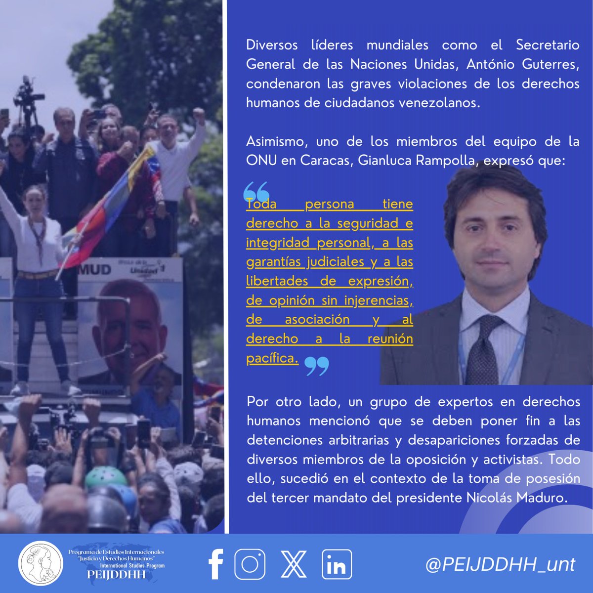 peijddhh_unt's tweet photo. 📇Infórmate sobre nuestro primer boletín titulado "Aumenta la cifra de detenciones arbitrarias en Venezuela" 🇻🇪⚖️ https://t.co/RN9ohpm1Kk