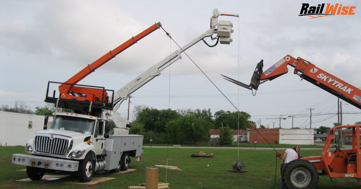 railwiseusa's tweet photo. Load testing the wire manipulator and material handling jib on the HiRail Bucket Truck!  #safetyfirst https://t.co/KxD6WP3rwH