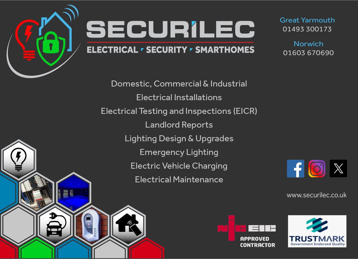 SecurilecUK's tweet photo. Securilec offer a wide range of #electrical contracting services from #domestic #extensions, #rewires and #testing to #commercial and #industrial installations.

All our work is certified in accordance with #BS7671 and #PartP of the building regulations.

#NICEIC #Electricians https://t.co/ryDgCxC6KR