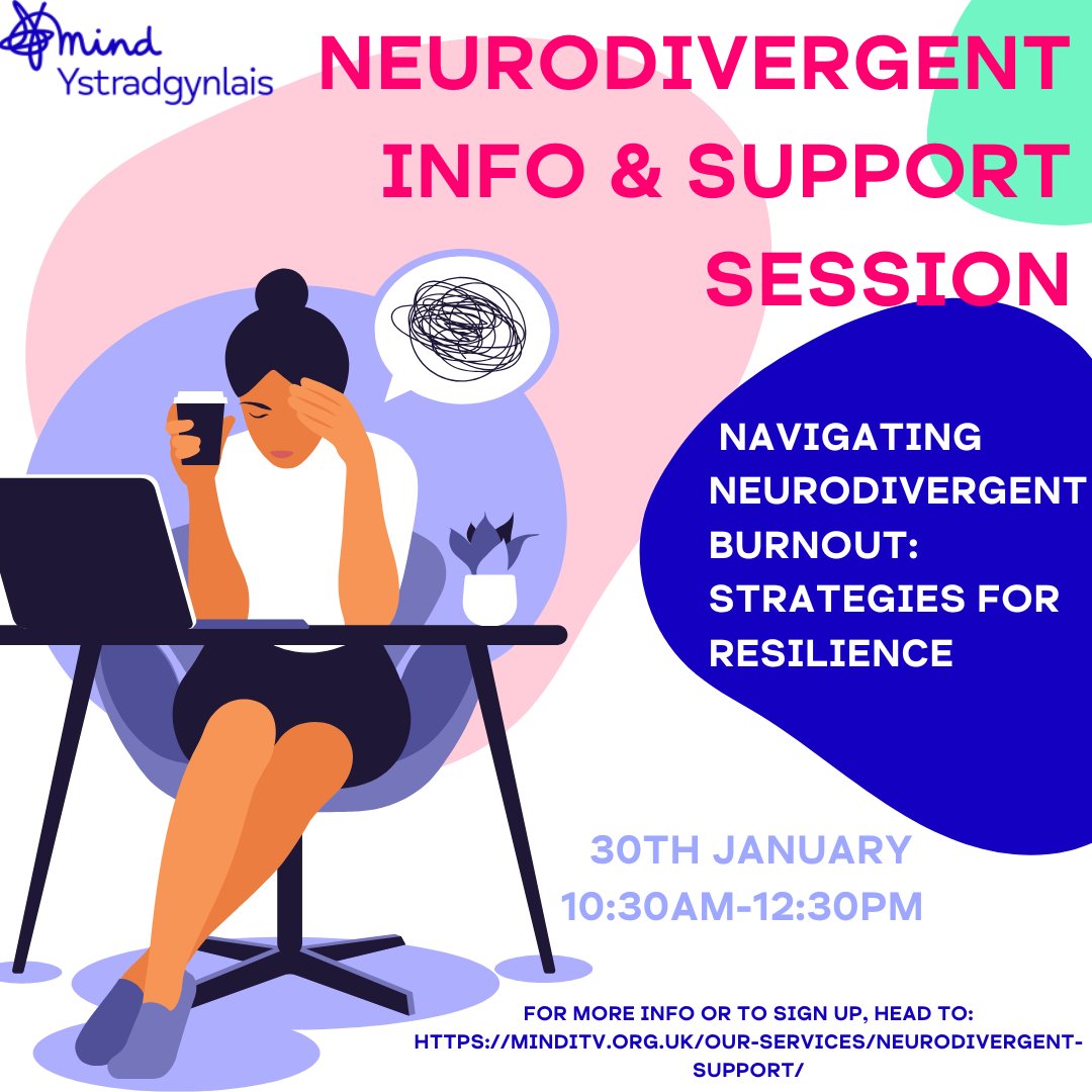 BloomSpaceFdtn's tweet photo. Join us at Mind Ystradgynlais for an Info & Support Session focused on "Navigating Neurodivergent Burnout: Strategies for Resilience" 🧠💡
👉 For more information or to sign up, visit: https://t.co/rA4Uhlsr9E
#Neurodivergent #InfoSessions #MentalHealth https://t.co/w15l2XSRo7