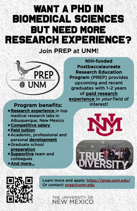 PrepUnm's tweet image. PREP@UNM is excited to be seeking applicants for the 2025-2026 academic year!  Learn more and get in contact at prep.unm.edu