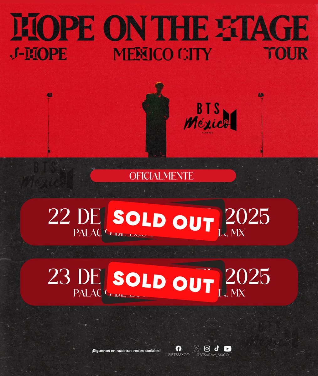 BTSARMY_MXCO's tweet photo. ¡OFICIALMENTE HOPE ON THE STAGE EN MÉXICO ES 𝗦𝗢𝗟𝗗 𝗢𝗨𝗧 A SOLO 10 MINUTOS DE HABER COMENZADO LA VENTA GENERAL! 🇲🇽

#HOPE_ON_THE_STAGE_TOUR_CDMX #HOS_TOUR_CDMX
#제이홉 #jhope #jhope_TOUR #BTSARMY_MXCO https://t.co/CLh1kAQc6j