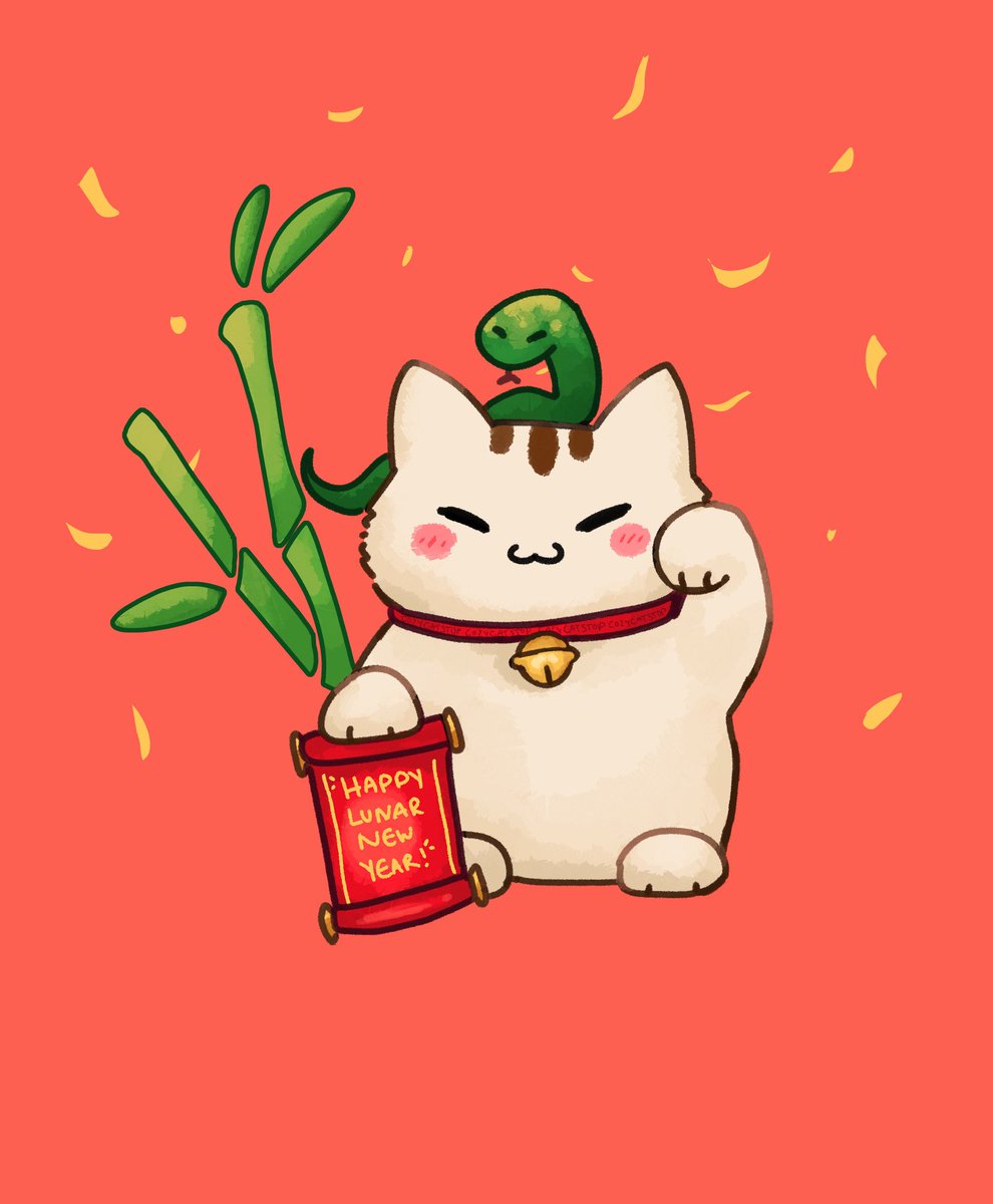 Year of the Snake! Happy Lunar New Year to come! Lucky cat and snek friend! 🐍 #cat #cuteart