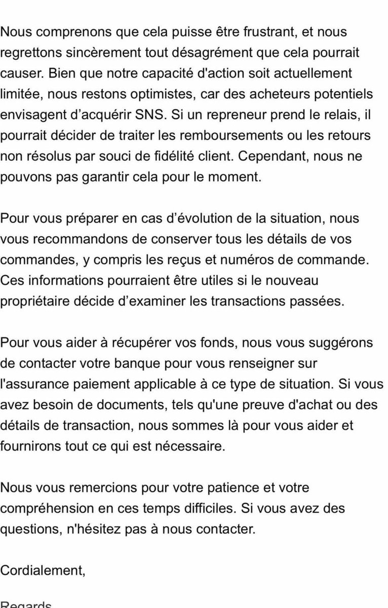 Sneakerologue's tweet photo. Update ! SNS ne traite plus les retours et les remboursements

Ils espèrent avoir un repreneur assez rapidement pour résoudre la situation https://t.co/9WYGrmQPJS