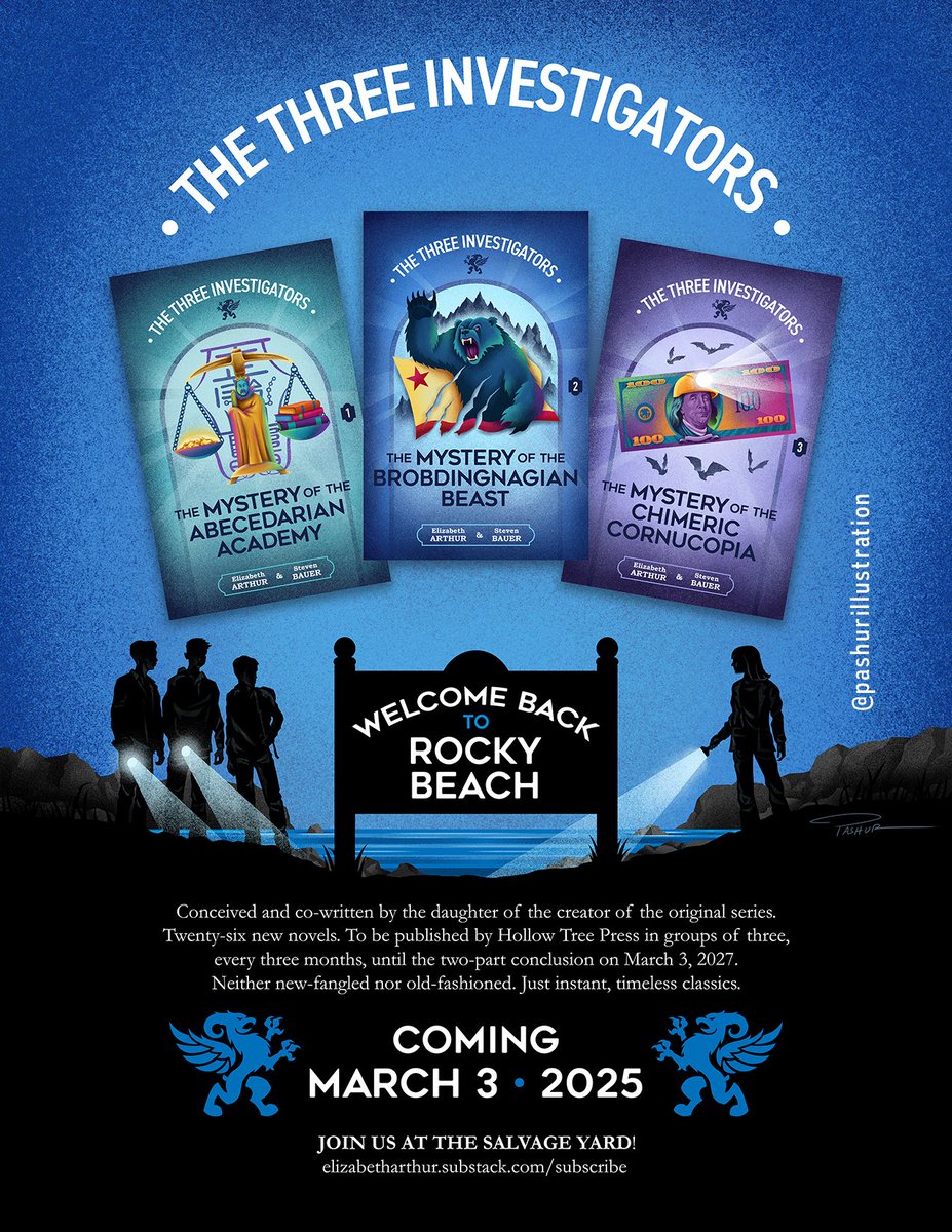 PashIllustrator's tweet photo. Stoked to reveal I created cover art for 26 book covers for the new THE THREE INVESTIGATORS series launching on March 3, 2025. #thethreeinvestigators #threeinvestigators #the3investigators #3investigators #jupiterjones #mysterybooks #thesalvageyard @RockyBeach2019 https://t.co/lO8acrv5ke