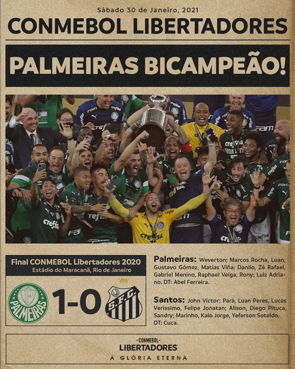 CONMEBOL Libertadores (@libertadoresbr) on Twitter photo 💚🤍 4️⃣ anos do bicampeonato!
🏆🔙 Com um gol de Breno Lopes nos acréscimos, o <a href="/Palmeiras/">SE Palmeiras</a> conquistou a CONMEBOL #Libertadores pela segunda vez na história.
⭐ Tarde de #GloriaEterna no Maracanã! 💚🤍 4️⃣ anos do bicampeonato!
🏆🔙 Com um gol de Breno Lopes nos acréscimos, o <a href="/Palmeiras/">SE Palmeiras</a> conquistou a CONMEBOL #Libertadores pela segunda vez na história.
⭐ Tarde de #GloriaEterna no Maracanã!