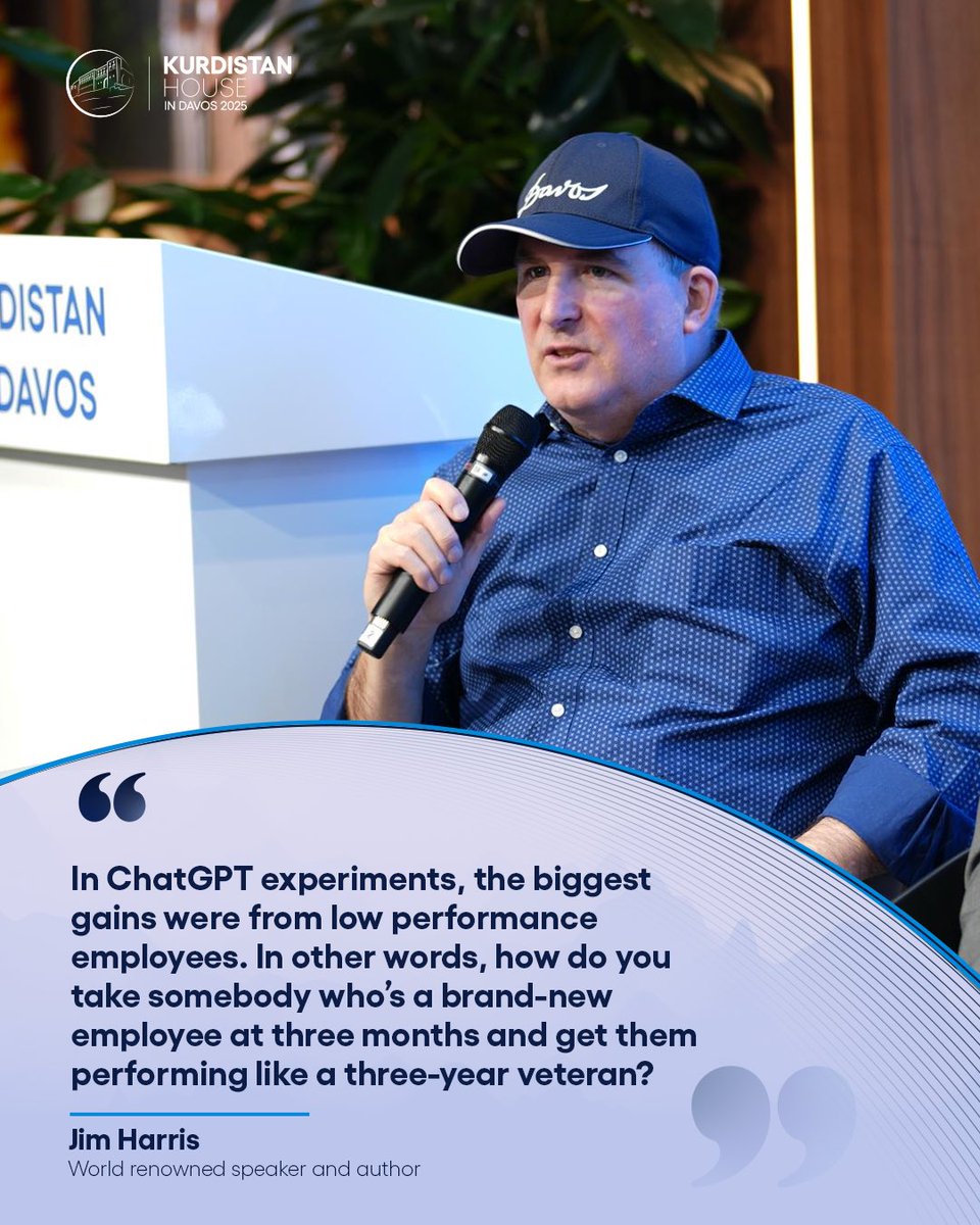 Kurdistan House Davos (@kurdistandavos) on Twitter photo “In ChatGPT experiments, the biggest gains were from low performance employees. In other words, how do you take somebody who's a brand-new employee at three months and get them performing like a three-year veteran?”
<a href="/JimHarris/">Jim Harris</a>
World renowned speaker and author “In ChatGPT experiments, the biggest gains were from low performance employees. In other words, how do you take somebody who's a brand-new employee at three months and get them performing like a three-year veteran?”
<a href="/JimHarris/">Jim Harris</a>
World renowned speaker and author