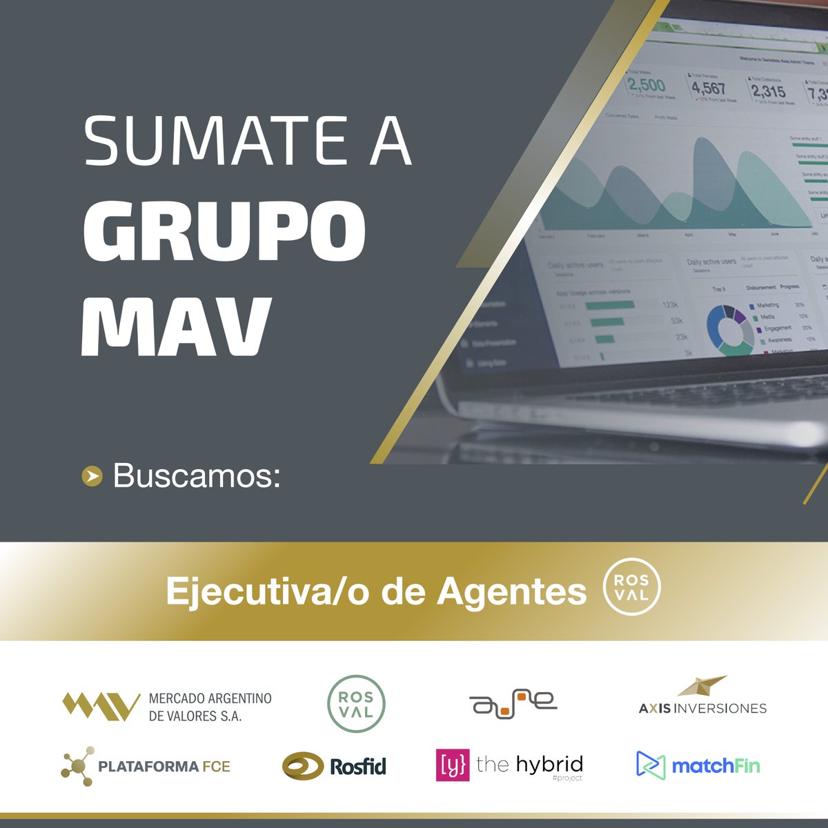 MAVSAOficial's tweet photo. ¡Tu oportunidad de crecer profesionalmente te espera en #ROSVAL!

➡️ Nueva búsqueda: Ejecutiva/o de Agentes

El perfil profesional se orienta a graduadas/os en las carreras de Contador Público o Administración de Empresas. Se valorarán conocimientos previos en operatoria bursátil y experiencia comprobable (mínimo 2 años) en funciones administrativas con cartera de clientes y atención personalizada.

Algunas de las responsabilidades acordes al rol:

- Asistencia y asesoramiento a los Agentes de Negociación.

- Seguimiento de reclamos y solicitudes.

- Apoyo al equipo de Ejecutivo de Agentes .

- Trabajo en conjunto con Mesas Operativas.

¿Querés conocer más?

https://t.co/0xLY8rpUBx

💪 Sumate a nuestro equipo

sumate@mav-sa.com.ar
https://t.co/FghYhiGGHQ