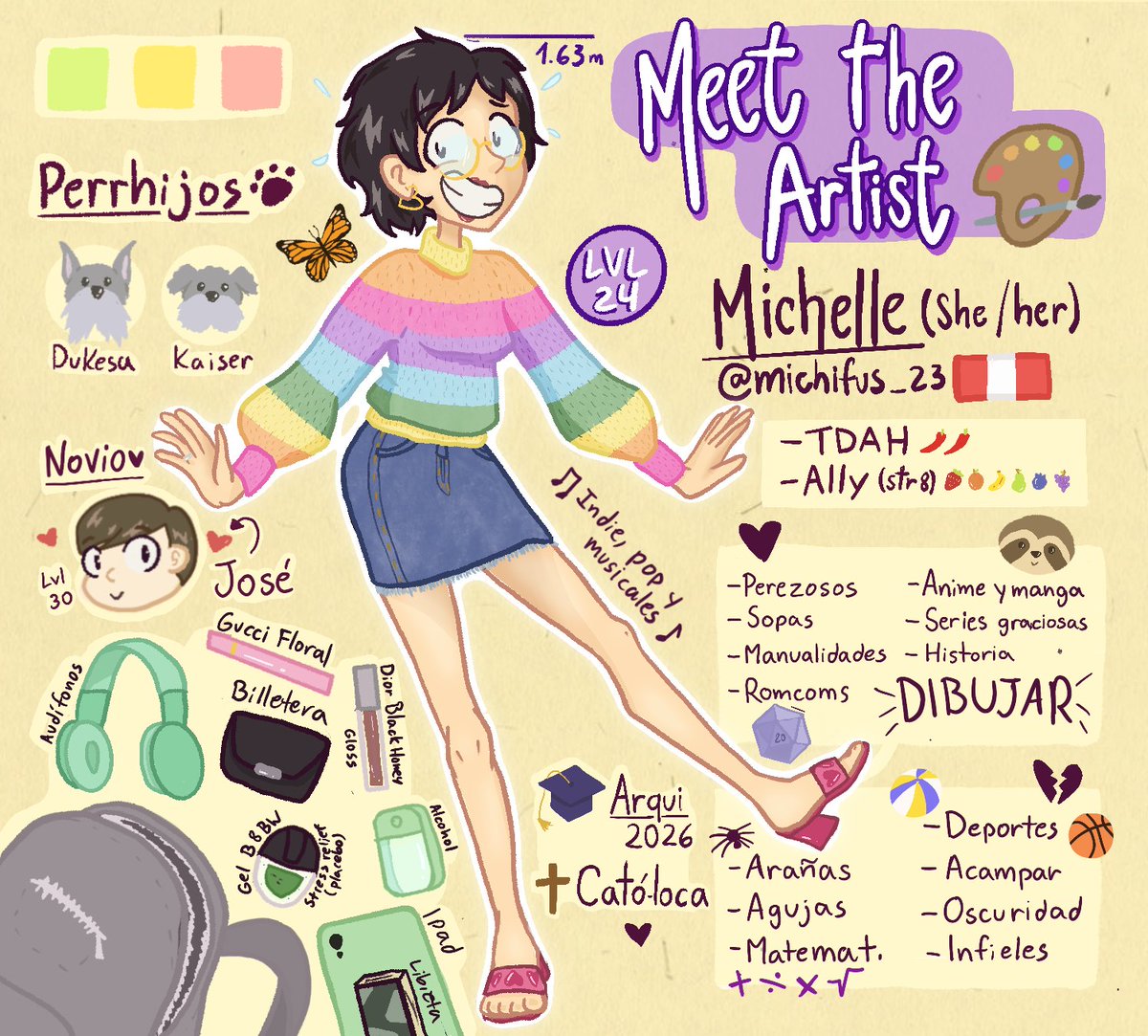 MichifusOwo's tweet photo. Para comenzar el año mejor me vuelvo a presentar a través de un #meettheartist jejej 😅💫

Me ha costado terminarla peroacá está🥰 y sí... MIS ZAPATOS SON DE BUTRCH🩷

Denle muchísimo amor mis wapes 💛💜

#digitalart  #sketch #artchallenge #artedigital #ilustraciondigital https://t.co/5gLOIQ5Bkr