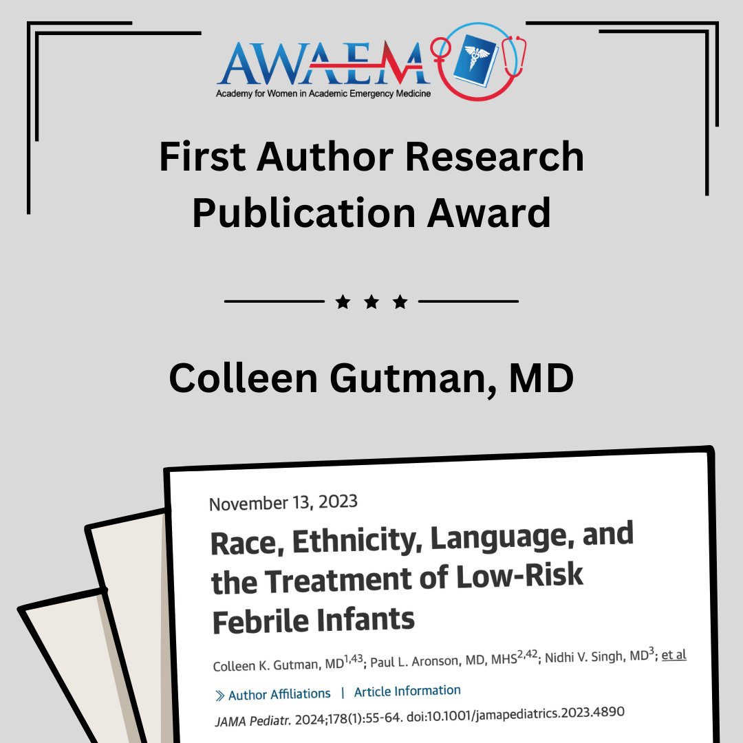 Congratulations to Dr. Colleen Gutman, MD, MPH, MS, our 2024 AWAEM First Author Research Publication Award recipient! #AWAEM #SAEM