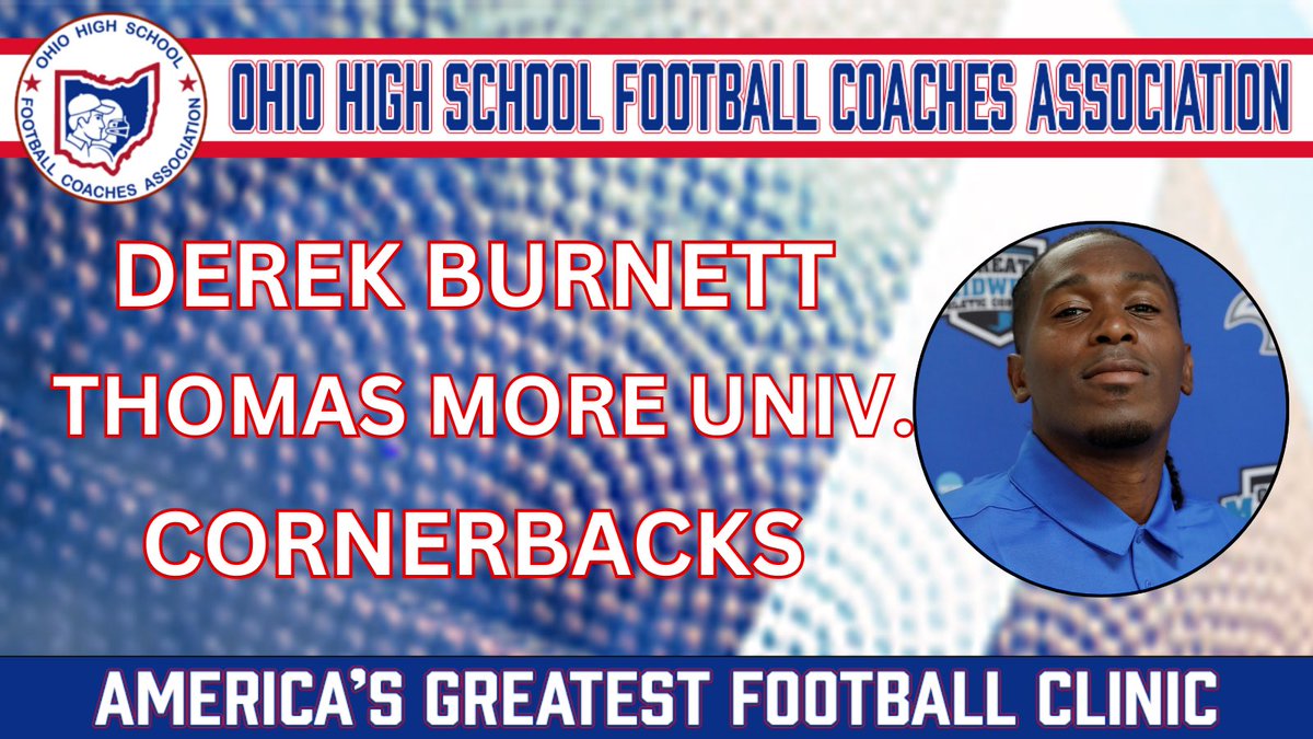 OHSFCA (@ohsfca) on Twitter photo America’s Greatest Football Clinic Speaker Announcement!!!!
<a href="/TMU_Football/">Thomas More Football</a> Cornerbacks Coach <a href="/DerekBurnett13/">Derek Burnett</a>
Details Below 🔽🔽
OHSFCA Clinic Feb. 6, 7, 8 at Hilton Easton - Columbus, Ohio
Register below:
ohsfca.bandmtechnologies.com America’s Greatest Football Clinic Speaker Announcement!!!!
<a href="/TMU_Football/">Thomas More Football</a> Cornerbacks Coach <a href="/DerekBurnett13/">Derek Burnett</a>
Details Below 🔽🔽
OHSFCA Clinic Feb. 6, 7, 8 at Hilton Easton - Columbus, Ohio
Register below:
ohsfca.bandmtechnologies.com