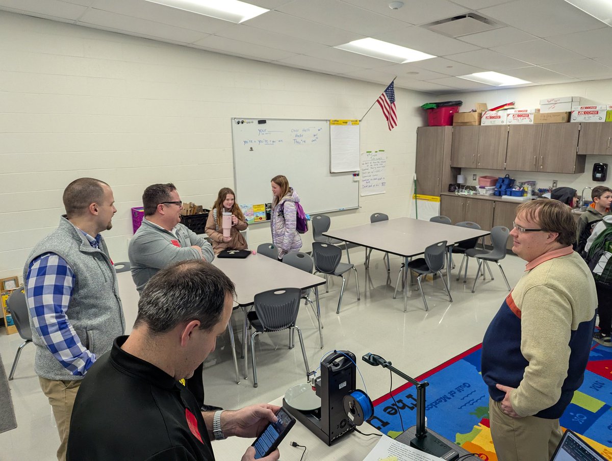 InquiryEdu's tweet photo. Thank you to the Billstein engineers who visited #GRIT 5th grade today and helped us set up our 3d printer! Their collaboration will help our #engineering unit be a success! #education #stem #steam #pbl #design #talawandaempowers https://t.co/UicLm3CZ5V
