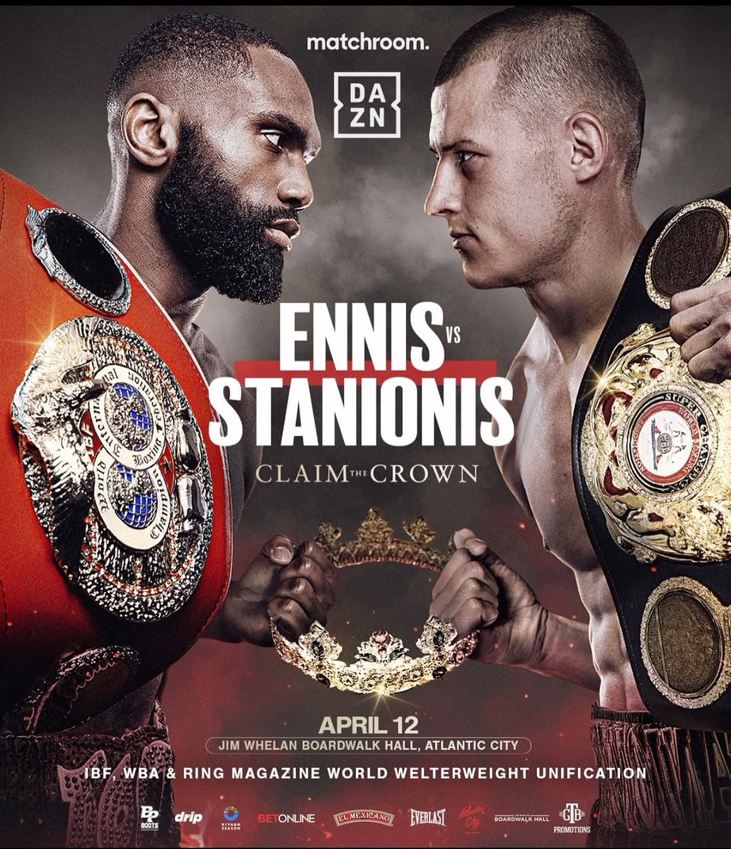 boxingnboxing's tweet photo. 🔥正式決定🔥
👑世界ウェルター級2団体統一戦
📅現地時間4月12日(土)
📍米・ニュージャージー
📺DAZN

👑IBF王者
🇺🇸ジャロン・エニス(27)
🥊33戦33勝29KO無敗
ℹ️両/身長178cm/リーチ188cm
×
👑WBA王者
🇱🇹エイマンタス・スタニオニス(30)
🥊15戦15勝9KO無敗
ℹ️右/身長173cm/リーチ175cm https://t.co/pdFwRiQGbQ