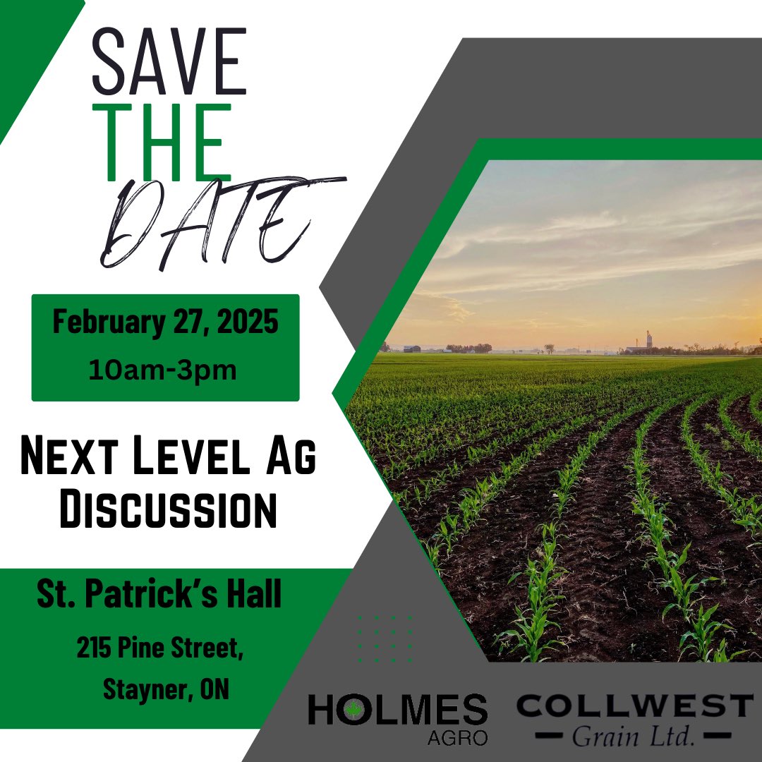 Save the Date!
Join us for our annual Next Level Ag Discussion on February 27th at St. Patrick's Hall in Stayner. The full agenda will be shared in the coming weeks. In the meantime, you can register using the link below.

forms.gle/gPzZqoXJEJtbzd…

We look forward to seeing you!