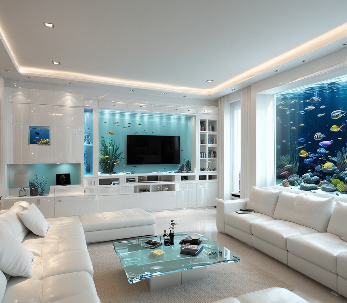 Dackor White High Gloss w/Aquarium