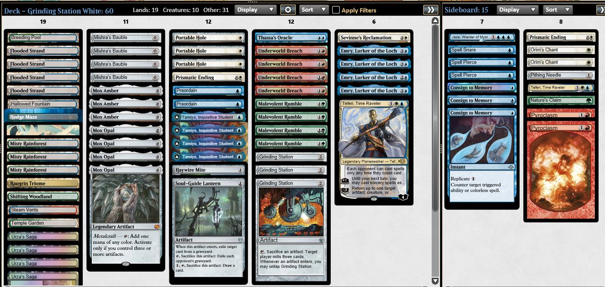 AugustAndersen5's tweet photo. Split finals of thursday challenge with Breach splash white. Not convinced this is the best version, but Portable Hole was very good the entire tournament. Mana base is shakey and should probably be changed, maybe add second surveil over a spell. Otherwise i recommend @fireshoes https://t.co/p9EPLeIi4E