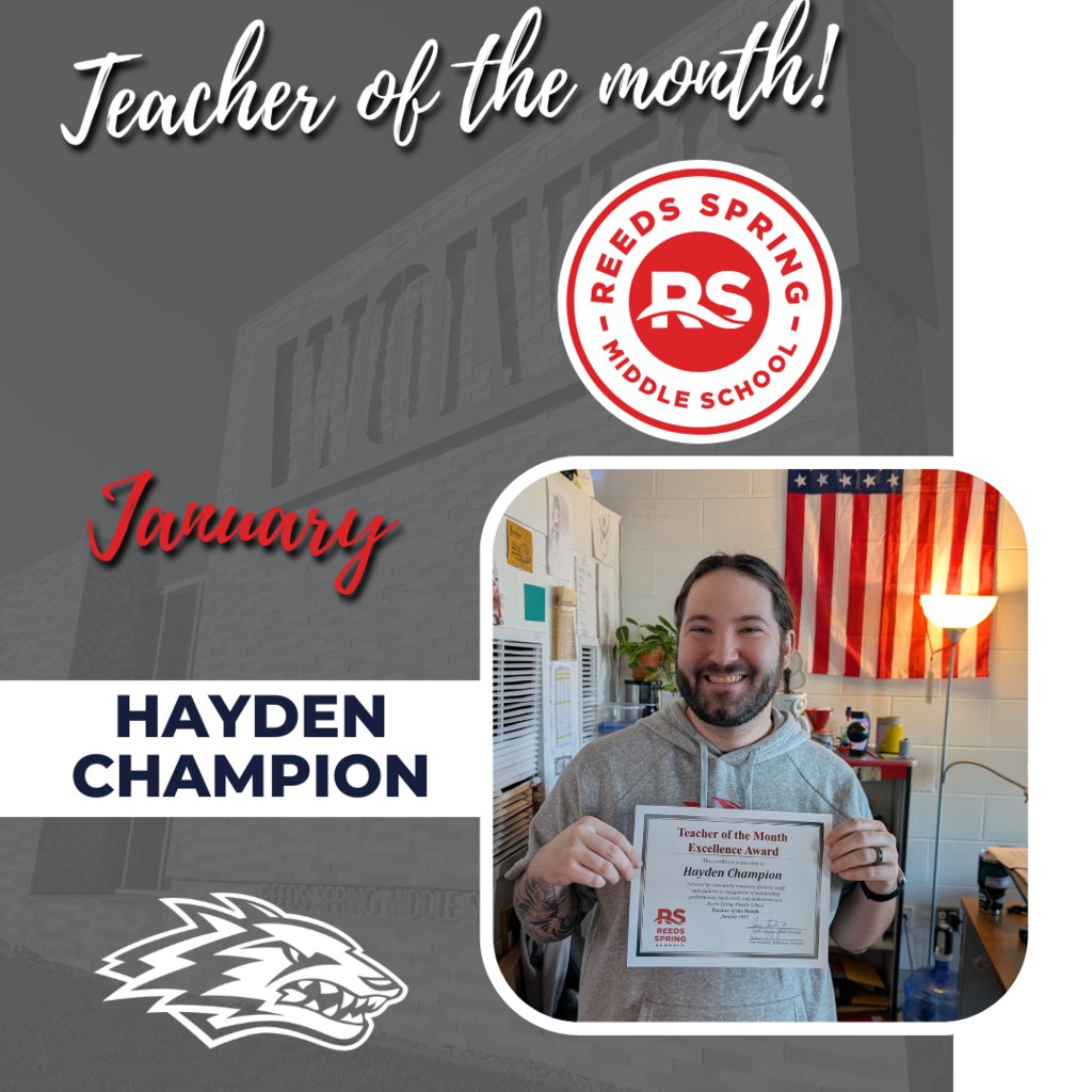 Congratulations to RSMS Employee of the Month Paige Tate and Teacher of the Month Hayden Champion!!