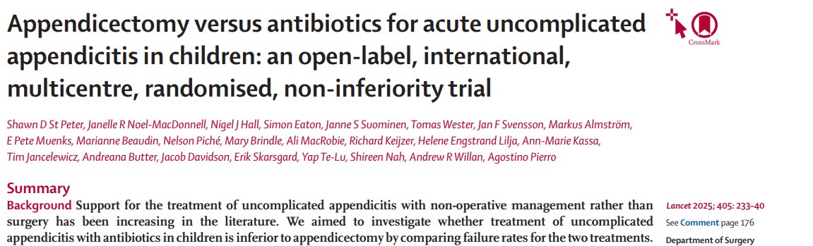 Dr. Bruno Martinez (@brunomartinezmd) on Twitter photo Una raya más al tigre; uso de sólo antibióticos vs #apendicectomía para #apendicitis aguda en niños: el uso de antibióticos fue inferior a la cirugía en población #pediatrica
Artículo en <a href="/TheLancet/">The Lancet</a> investigación conjunta de 11 hospitales Una raya más al tigre; uso de sólo antibióticos vs #apendicectomía para #apendicitis aguda en niños: el uso de antibióticos fue inferior a la cirugía en población #pediatrica
Artículo en <a href="/TheLancet/">The Lancet</a> investigación conjunta de 11 hospitales