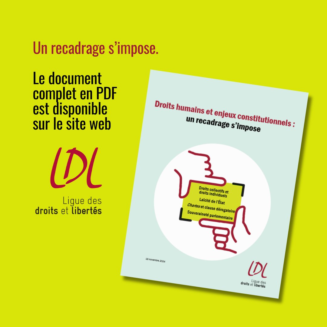 Liguedesdroits's tweet photo. #COURSUPRÊME &amp; LOI 21 À la suite de l'annonce par la CS qu'elle entendrait la  décision de la CA sur la Loi sur la laïcité de l'État, la LDL vous  invite à consulter la publication sur son site Web :  https://t.co/yO6eo5nm4H
#démocratie
#banalisationdesdroits
#laïcité
#polqc 1/2 https://t.co/IwB1hsv8hk