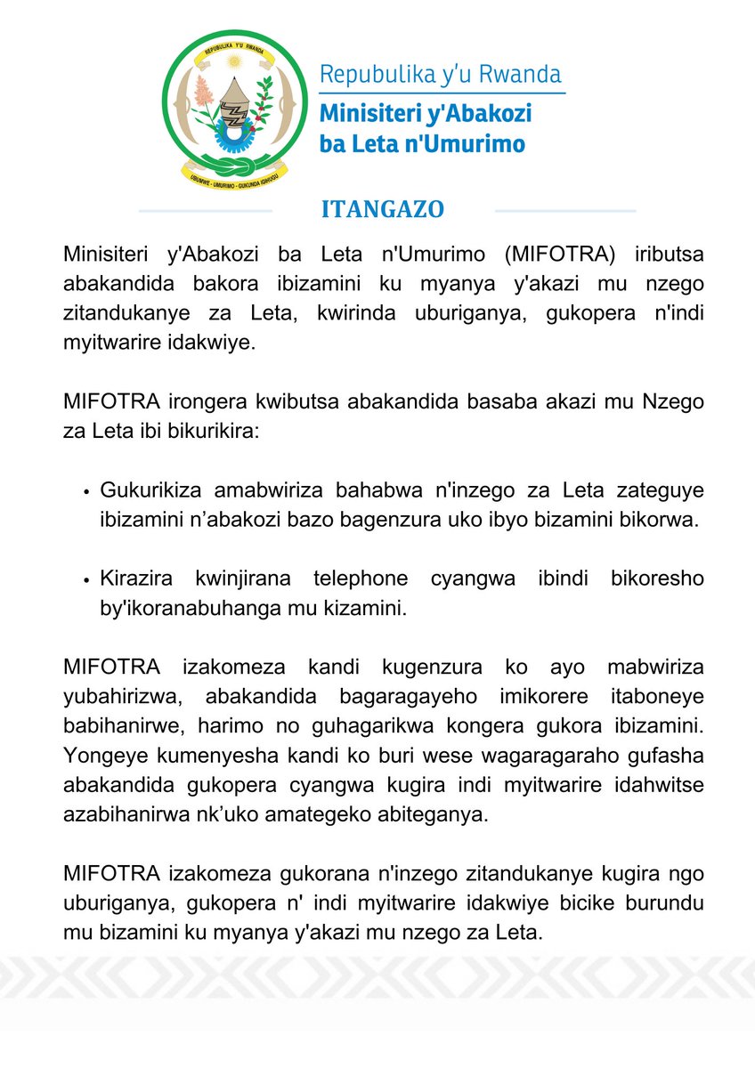 Ministry of Public Service and Labour | Rwanda tweet media