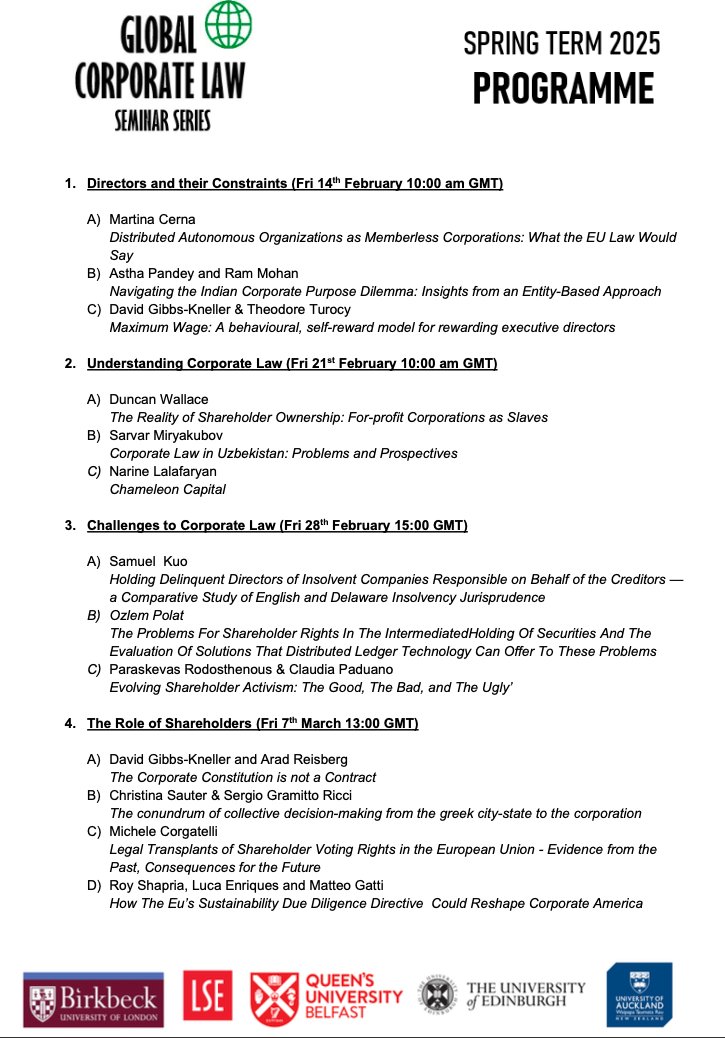 📣 📣 The programme for the Global Corporate Law Seminar Series is now out 📣 📣

The registration page is here 👇 

lnkd.in/ed6y_wjj

We look forward to seeing you there!

<a href="/LawHardman/">HardmanLaw</a> <a href="/sallywheeler/">sally wheeler</a>  Eva Micheler &amp; Victoria Barnes