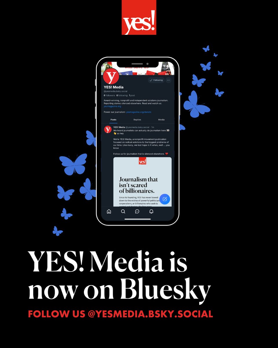 yesmagazine's tweet image. Better late than never 😅
YES! Media will no longer post on X (Twitter). Instead, follow us on Bluesky, where journalists can actually do journalism: tinyurl.com/yesonbsky 🦋
#Bluesky