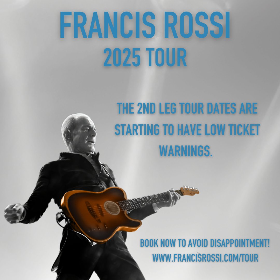 Francis Rossi Official (@frossiofficial) on Twitter photo The 2nd leg of ‘An Evening of Francis Rossi Songs from the <a href="/Status_Quo/">Status Quo</a> Songbook and More’ is starting to have low ticket warnings. Book now to avoid disappointment. Tickets: francisrossi.com/tour
#francisrossi #tour #statusquo #songbook #uktour #touring #lowticketwarning The 2nd leg of ‘An Evening of Francis Rossi Songs from the <a href="/Status_Quo/">Status Quo</a> Songbook and More’ is starting to have low ticket warnings. Book now to avoid disappointment. Tickets: francisrossi.com/tour
#francisrossi #tour #statusquo #songbook #uktour #touring #lowticketwarning