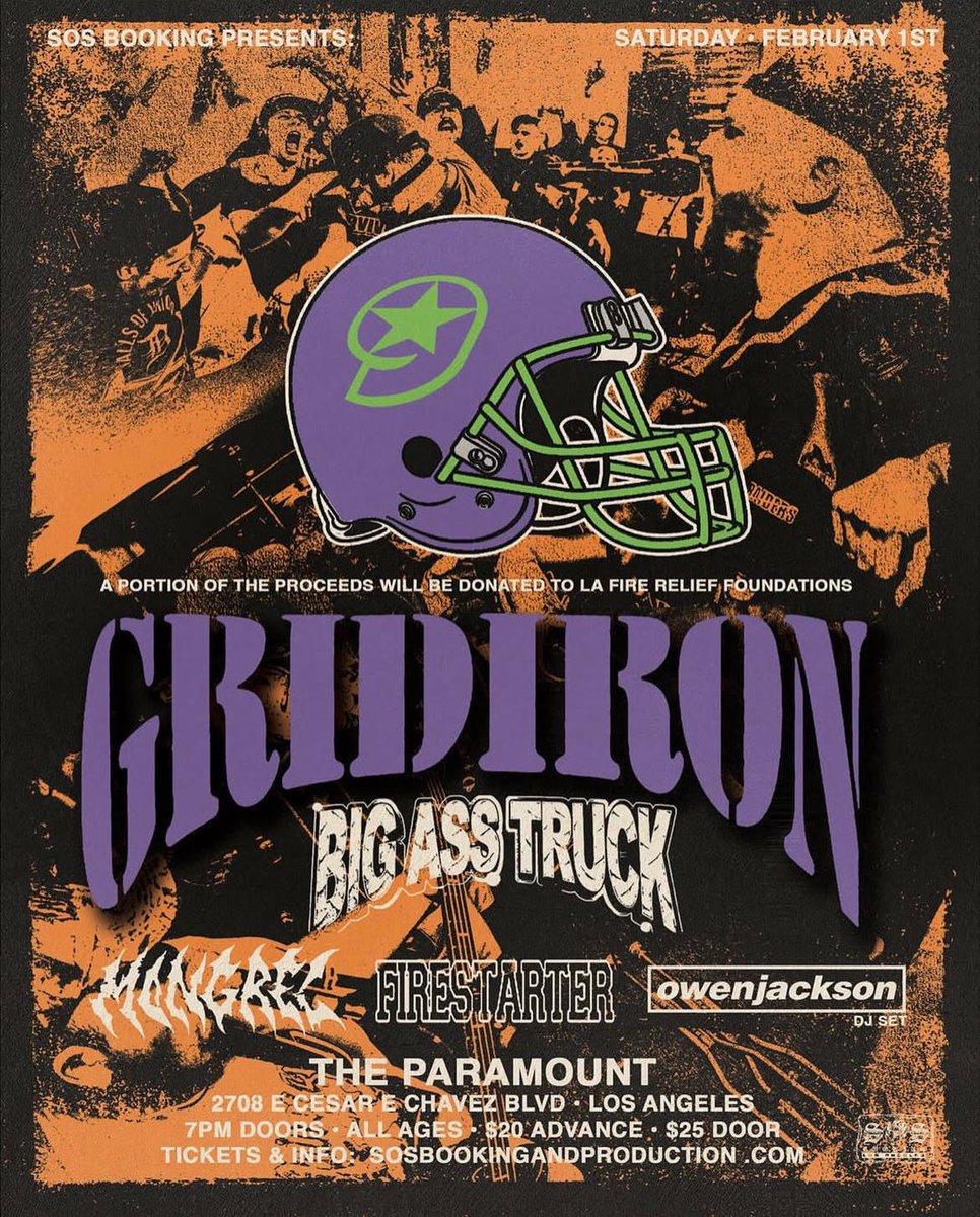NEXT SATURDAY (FEB. 1ST) IN LA AT THE PARAMOUNT WE WILL BE SELLING THIS ONE-OFF DESIGN 🤝 ALL PROCEEDS MADE WILL BE SENT TO VICTIMS OF THE FIRES 🫂 COME THROUGH, MOSH AND SUPPORT A GREAT CAUSE BROTHER TRUCK 🚛🚛🚛