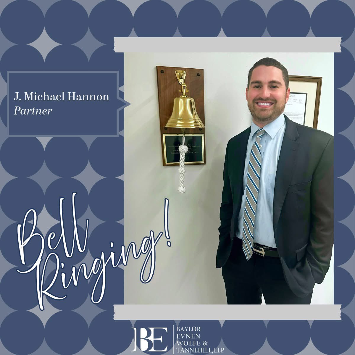 Bell Ringing! Mike recently took over a case to try it as his first solo jury trial. He dug in and crafted a fantastic trial strategy, and the jury came back with a favorable result for Mike’s client. This was a great way to start his tenure as a partner. Congrats, Mike!