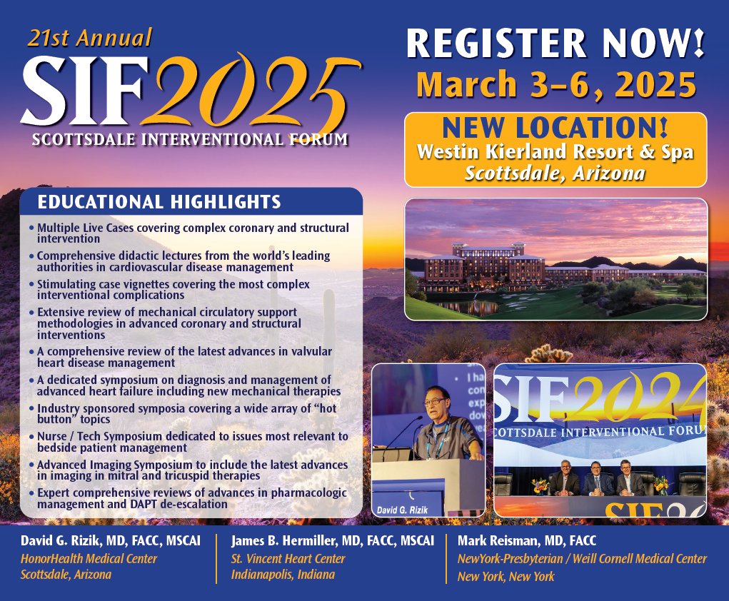 SIFCardiology's tweet photo. #SIF2025 is back on March 3-6, 2025🫀

Join us at the Westin Keirland Resort &amp; Spa for the 21st annual Scottsdale Interventional Forum!

Register today here: https://t.co/u4OmpeSAyh

#Cardiology #Fellows #CardioTwitter https://t.co/oo4x0ze0Ec