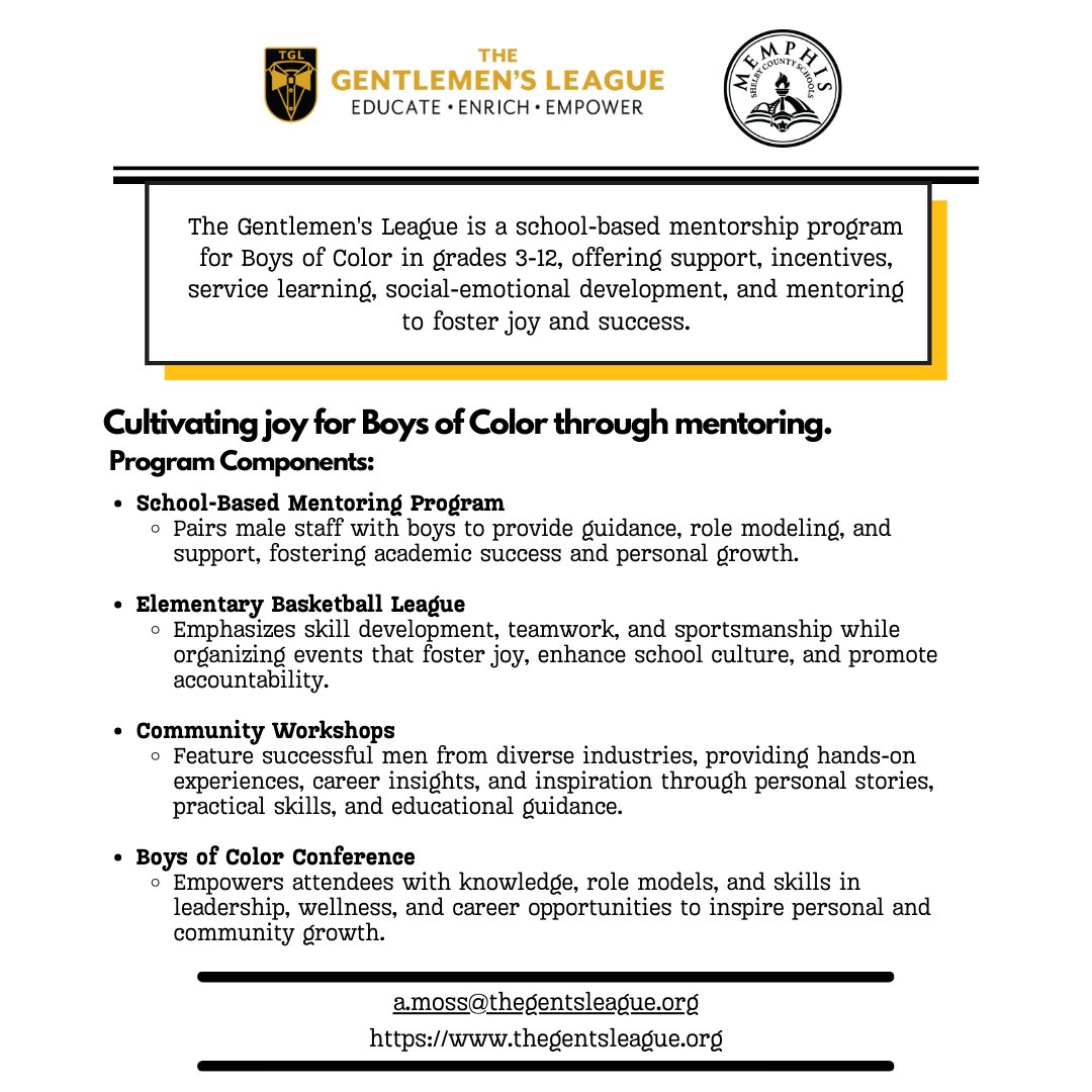 MSCSK12's tweet image. We’re celebrating The Gentlemen’s League, a mentorship program pairing male staff of color with boys of color to inspire success. TGL was also recently awarded Mentoring Partnership of the Year by @GrizzCommunity, highlighting their impact! 
 #MentoringMonth #MSCSProud