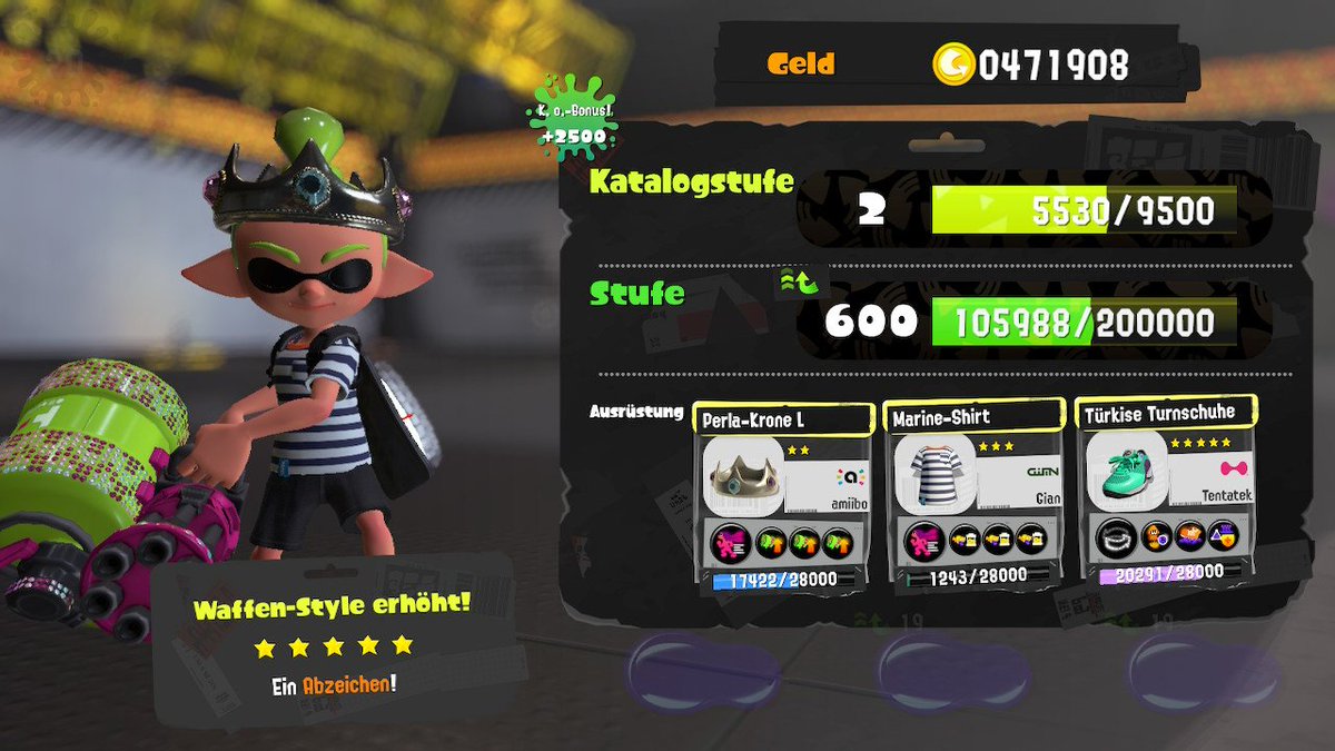Wulfinator51's tweet photo. Fünf Sterne auf Splatling Deko, Karbonroller Deko, Ordnung-Kalligraf Replik und Dual-Platscher SE erreicht! 
Ich genieße den Freigang.

#Splatoon3 #Splatoon #NintendoSwitch #Nintendo https://t.co/1bSJtilkov
