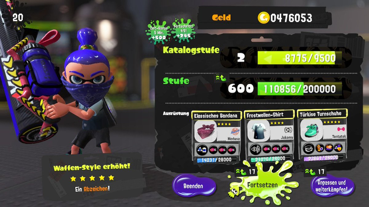 Wulfinator51's tweet photo. Fünf Sterne auf Splatling Deko, Karbonroller Deko, Ordnung-Kalligraf Replik und Dual-Platscher SE erreicht! 
Ich genieße den Freigang.

#Splatoon3 #Splatoon #NintendoSwitch #Nintendo https://t.co/1bSJtilkov