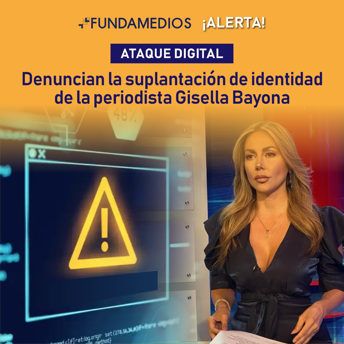 🛑#ALERTA | Gisella Bayona (<a href="/gisella_bayona/">Gisella Bayona</a>), reconocida periodista nacional, es víctima de suplantación de identidad, con la que buscan estafar a periodistas pidiendo dinero u obteniendo información personal de autoridades y personajes políticos.

Conoce más aquí:
▶️