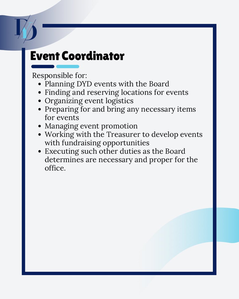 Next month is DYD board elections! Interested in running? Fill out the nominations survey before 1/29. forms.gle/7ddRgnfbfh2Ydu…