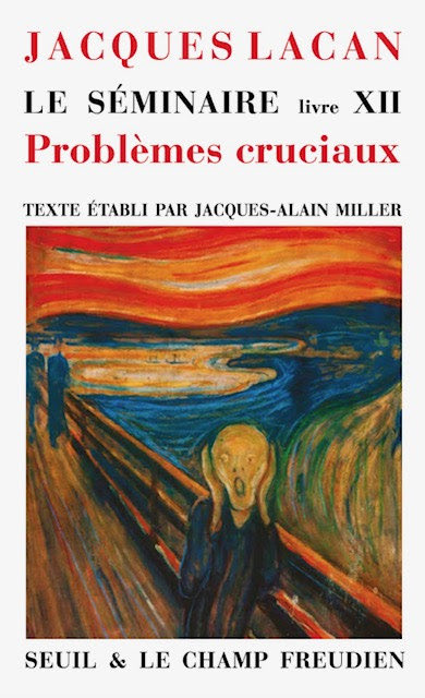 “Le livre XII du Séminaire, Problèmes cruciaux pour la psychanalyse, est sorti des presses aujourd’hui, 23 janvier. Il est prévu que le 7 février, il soit disponible en librairie. On trouvera ci-dessous l’image de la couverture, et la table des matières” (Jacques-Alain Miller)