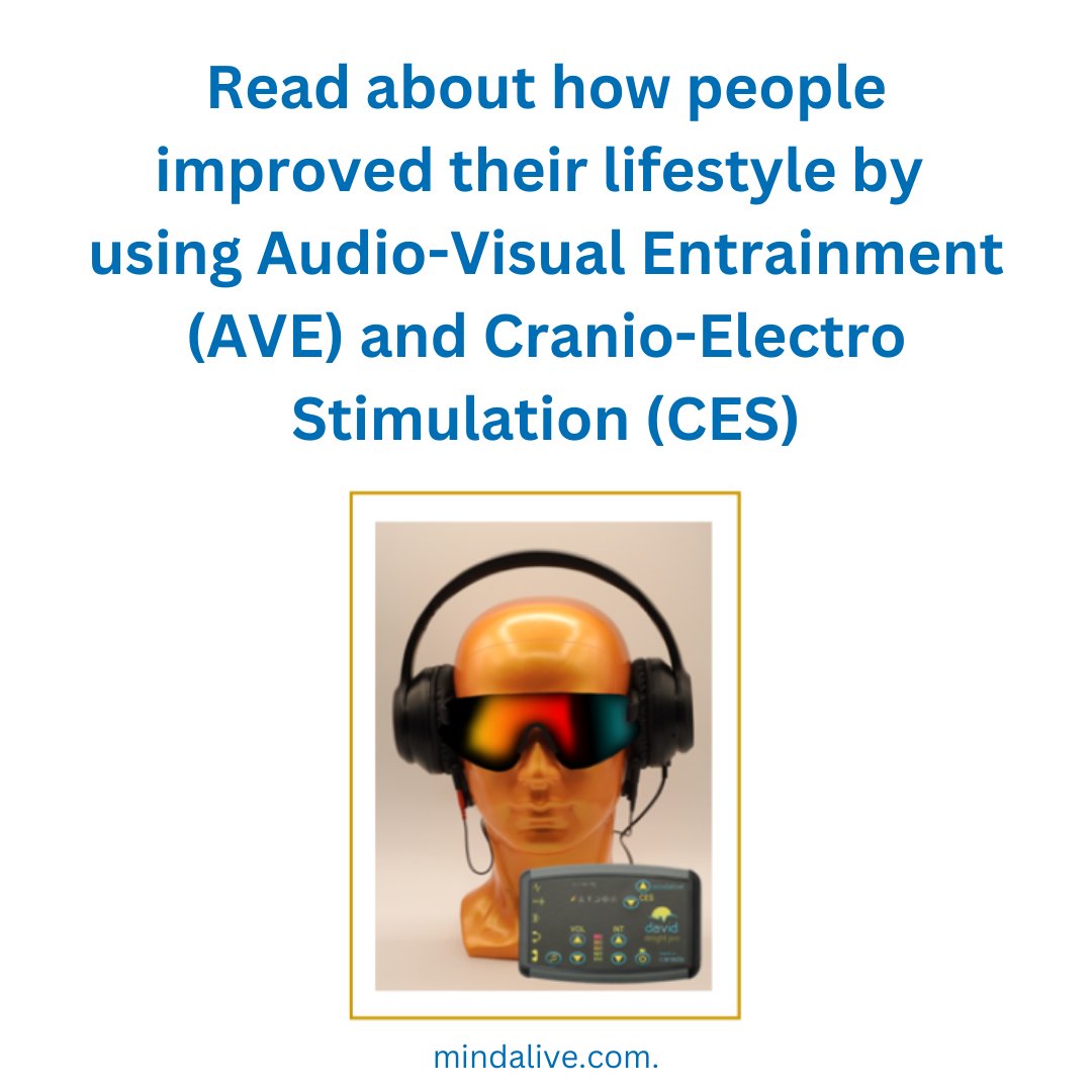 MindAliveInc's tweet photo. Read about how people improved their lifestyle by using #AudioVisualEntrainment (AVE) and Cranio-Electro Stimulation (CES).
https://t.co/ki6mQYSDSR
#MindAlive #TestimonialThursday #CranioElectroStimulation #HealthyLifestyle #SelfOptimization #MentalHealth #MentalFitness https://t.co/3ueQ7Zt3Kw