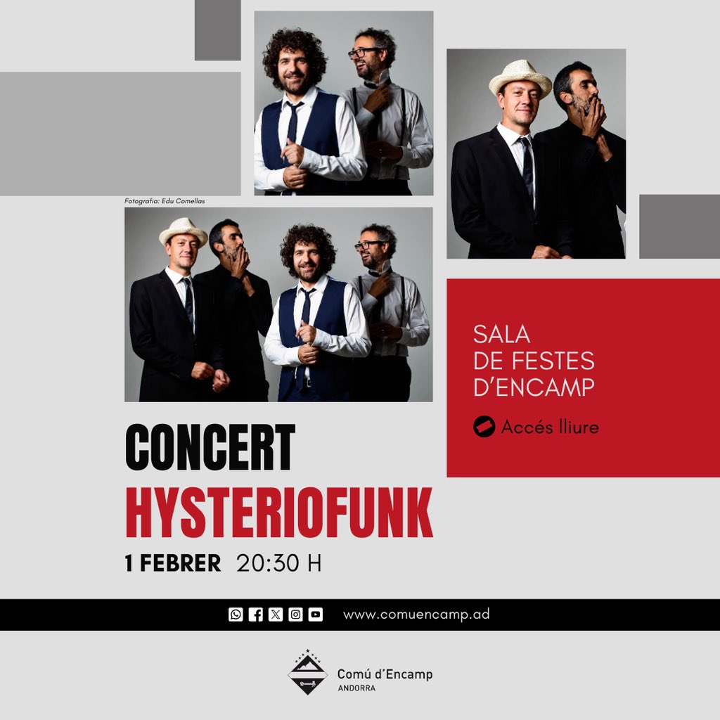 Setmana Hysteriofunky a les Valls d’Andorra. 
1/ Divendres 24 de gener a Sant Julià, Lluís Cartes i Oriol Vilella amb Poetes. 
2/ Dissabte dia 1 de Febrer, Hysteriofunk a Encamp. 
Us perdreu aquests bolazos???
Fans d’<a href="/hysteriofunk/">hysteriofunk</a>, se us acumula la feina 😏.