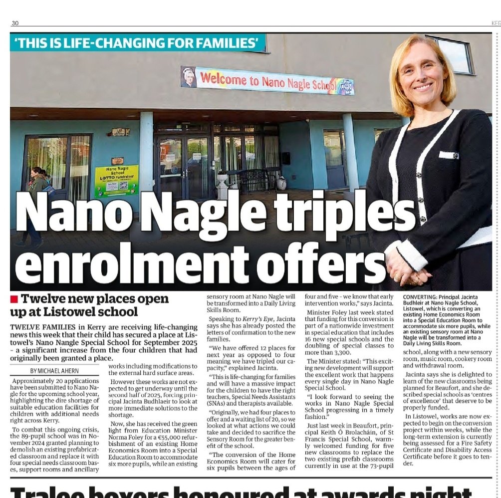 Thank you Michael Ahern <a href="/Kerrys_Eye/">Kerry's Eye</a> for this wonderful article. Highlighting Special Schools as centres of excellence and the huge efforts being made to accommodate our most vulnerable students in the Irish education system