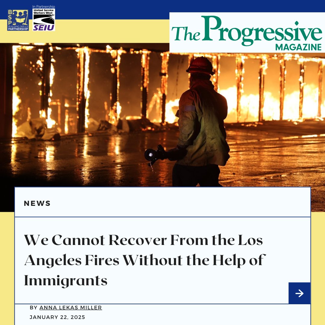 Building Skills Partnership (BSP) and our Executive Director, Luis Sandoval, featured in <a href="/theprogressive/">The Progressive</a>  highlighting our dis written by @annalekasmillerwere fire relief efforts for immigrant communities. In partnership with <a href="/seiuusww/">SEIU USWW</a> 
progressive.org/latest/we-cann…
