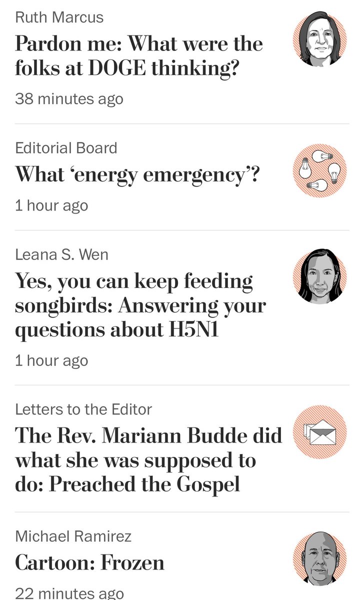 God knows there are bigger issues at the @WashingtonPost right now, but when I browse their new opinion section online, with the previous photo headshots of the columnists replaced with INCREDIBLY UGLY drawings of them, I think, "Did <a href="/nytopinion/">New York Times Opinion</a> sneak in and do this?"...