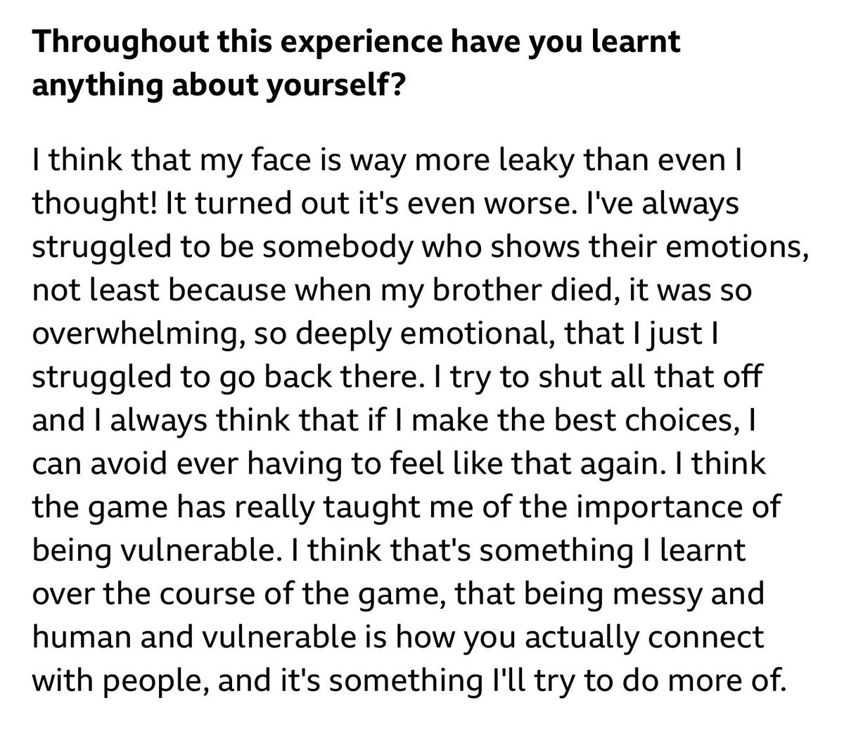 Not me wanting to sob reading Alexander’s answers in his interview about being a finalist.  My messy, vulnerable king is going to thrive!  #TheTraitors