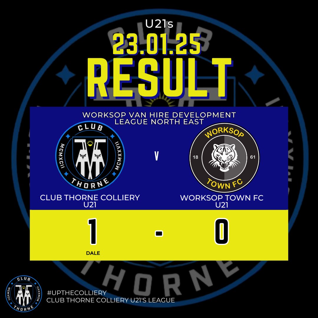 U21s Result |

3 points on the board for the young lads after a strong performance 🔵⚫️

#ncel #colliery #clubthorne #upthecolliery #clubthorneacademy #thorne #moorends #doncasterisgreat #doncaster