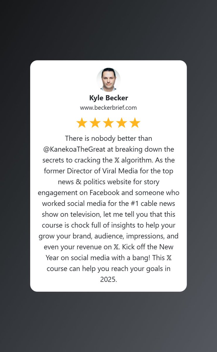 KanekoaTheGreat's tweet photo. Want to grow and monetize your 𝕏 account?

𝕏 is the world’s most influential platform, and now is the perfect time to build your audience!

In my course, you’ll learn:
✅ How the algorithms work
✅ How to create viral content
✅ The exact strategies I used to reach 1 million followers and billions of impressions

I’ve poured a decade of social media expertise into this course, spending six months to make it comprehensive and actionable for you.

🚨 Limited-time offer: Use code "KTG" for 10% off enrollment!

Join over 1,000 students already growing on 𝕏:
👉 https://t.co/OA3ed6GuvA