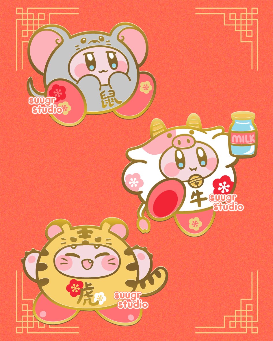 SuugrStudio's tweet photo. Reposting the first set along with the second set of Chinese Zodiac kirbs! Added some flower marks to them for more festive look. Planning to have these up for preorder next week. Just in time for CNY! 💖 https://t.co/CD0HfTekH2