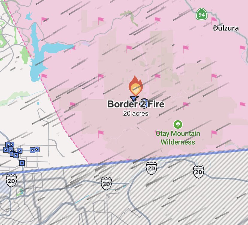 Collins_Wx's tweet image. A new fire has sparked to the east of San Diego, and is RAPIDLY spreading to the west/southwest. This fire is being named as the “Border 2 Fire”.

#borderfire #cawx