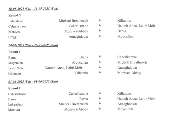 <a href="/CLGMB/">Micheal Breathnach</a> <a href="/KillanninGAA/">Killannin GAA</a> <a href="/_Caherlistrane_/">Caherlistrane GAA LGFA</a> <a href="/NaomhAnna/">CP Naomh Anna</a> <a href="/moniveaabbey18/">Monivea Abbey GAA - LGFA Club</a> <a href="/CLGBhearna/">CLG Bhearna</a> <a href="/AnnaghdownG_A_A/">Annaghdown GAA</a> <a href="/maighcuilinn/">Maigh Cuilinn</a>  
#leaguefixtures #gaelicfootball
#div2 #galwaygaa 
<a href="/maroonwhitepod/">The Maroon & White Pod</a>
<a href="/AhRefGalway/">Ah Ref Galway</a> <a href="/gbfmsports/">Galway Bay FM Sport</a> <a href="/TuamHerald/">Tuam Herald</a> <a href="/CTribune/">Connacht/CityTribune</a>