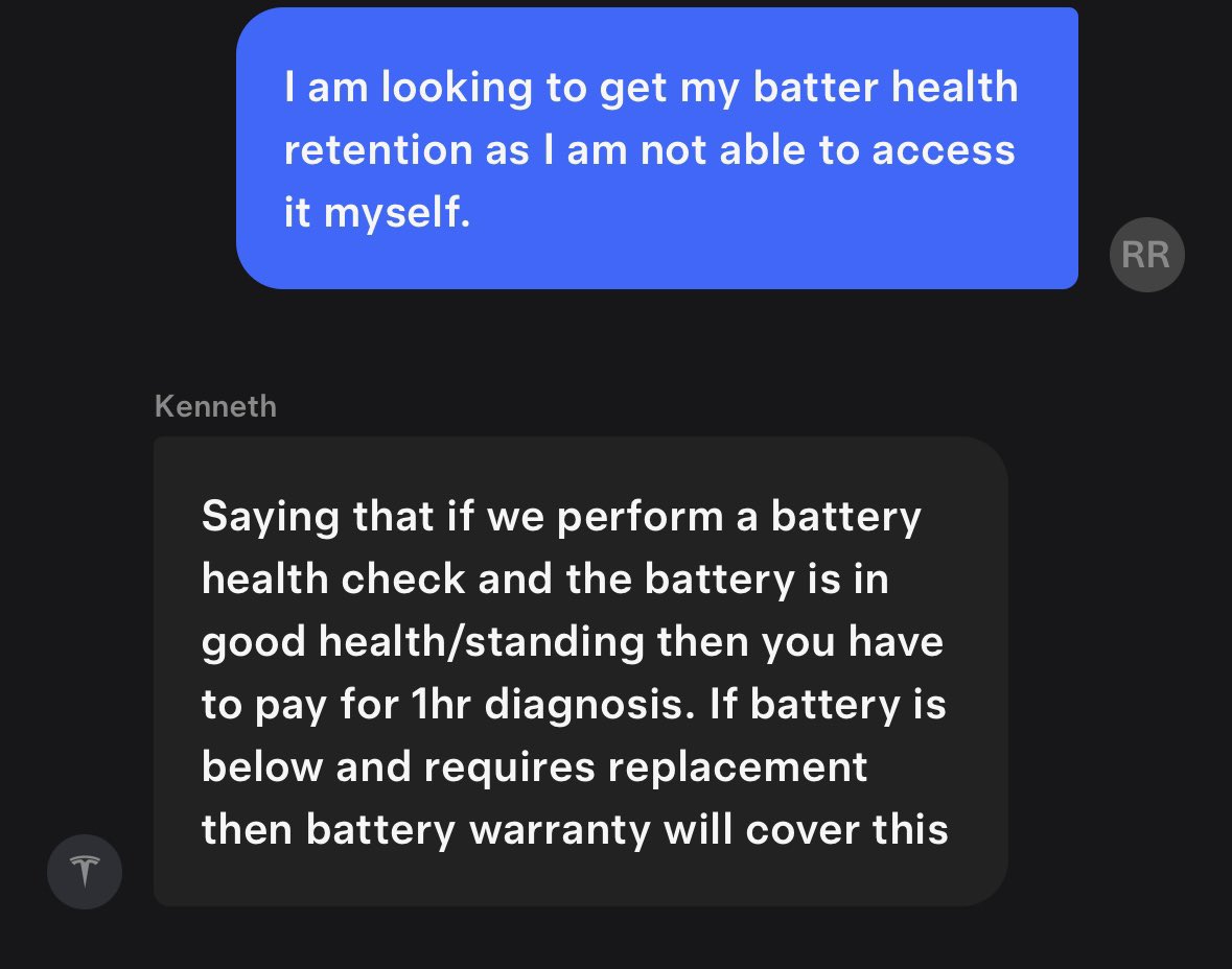 rishav_jalan's tweet photo. @Tesla This seems extremely odd that you all ask customers to pay to get their battery health checked even when it’s in warranty. https://t.co/5pLpPbHzDs