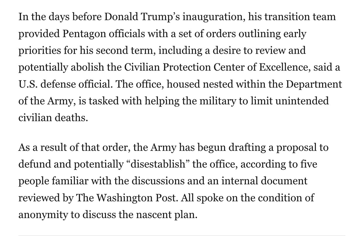 John_Hudson's tweet photo. New: The Trump administration is moving to abolish a Pentagon office responsible for promoting civilian safety in battlefield operations https://t.co/ed3ExE108U