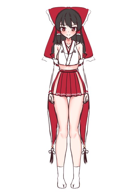 巫女要素はちゃんと出しつつ露出をギリギリまで上げた巫女服の霊夢ちゃん考え中 